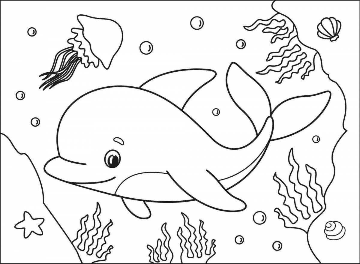 Акварельная раскраска Дельфины, мини