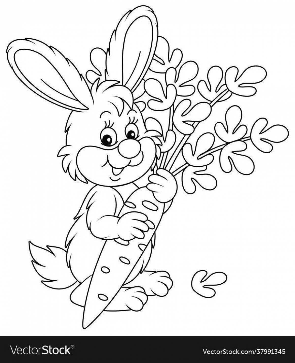 Кролики с морковкой — раскраска для детей. Распечатать бесплатно.