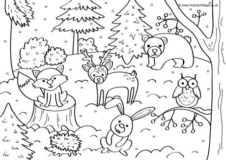 Зимний лес раскраска для детей 3-4 лет