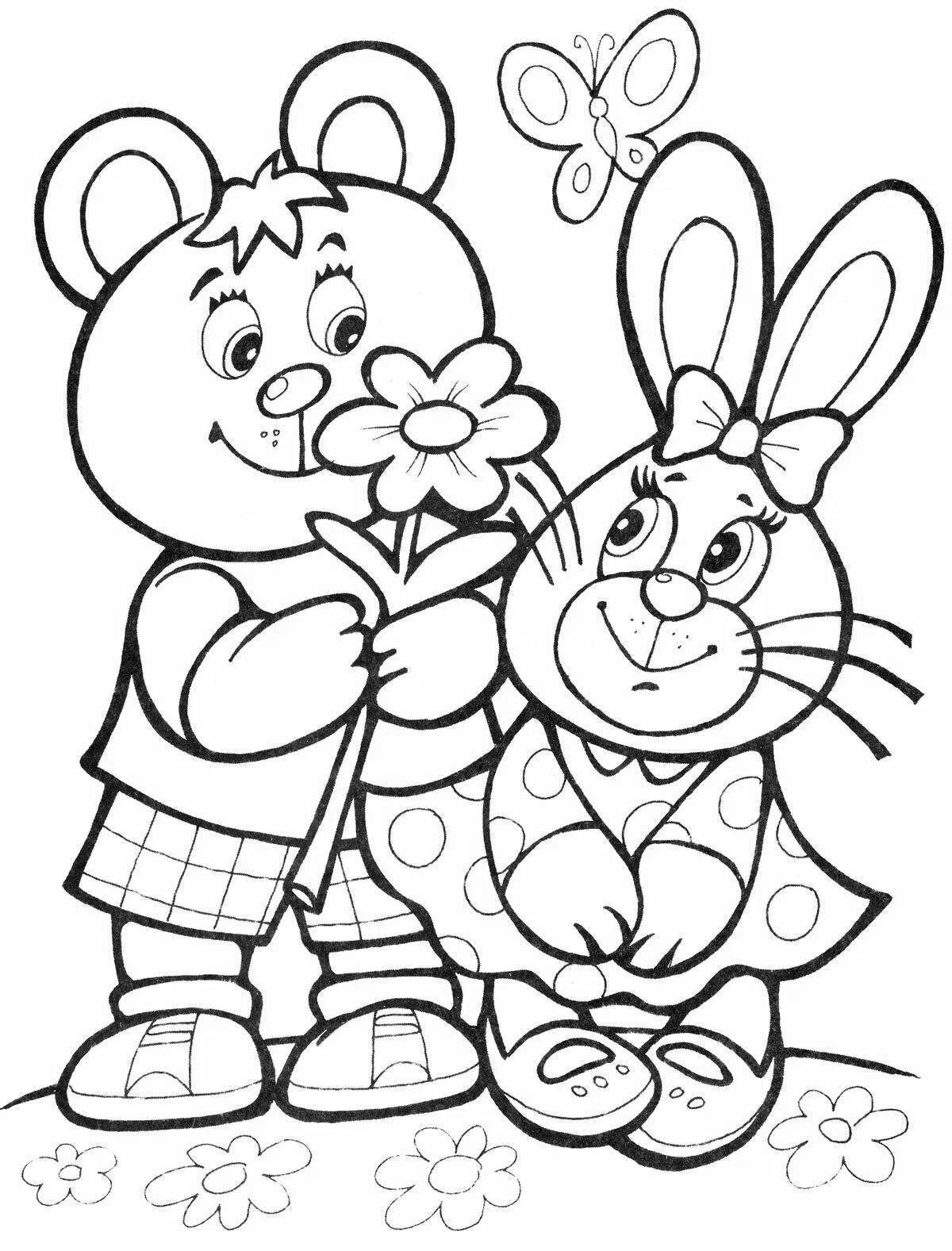 Мишка и зайка Раскраска картина по номерам на холсте MC1078