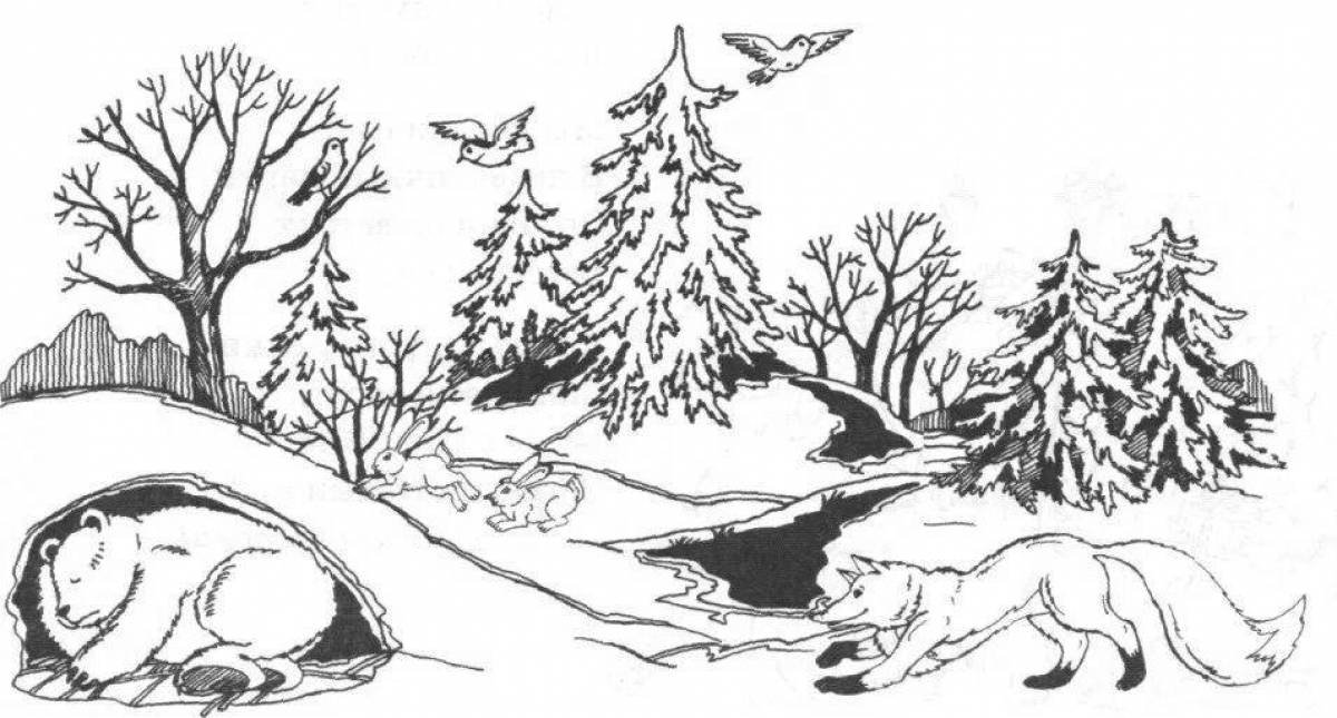 Зимний лес - раскраски для детей, 10 шаблонов для рисования | Раскраски, Шаблоны, Рисование