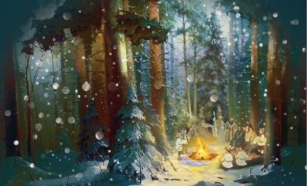Новогодний костер в лесу