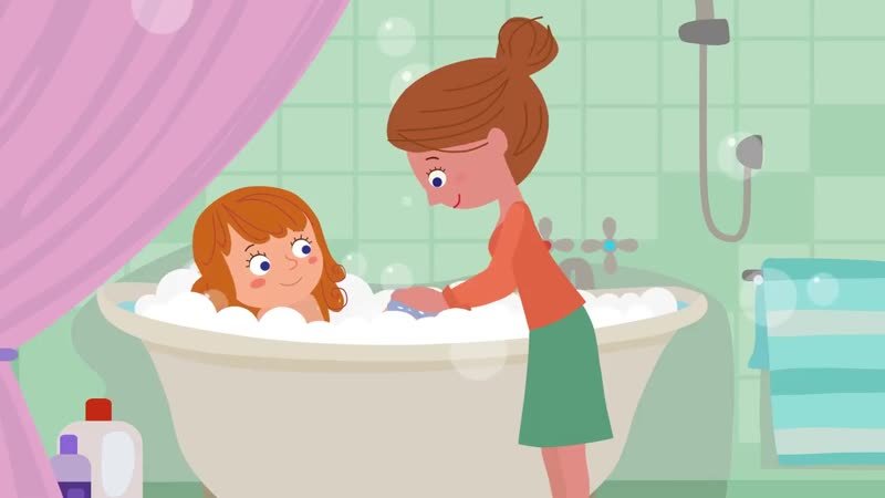 Какая моют моет песня. Мультяшная девочка в ванной. Мама мыла Милу. Мама моет ребенка. Мама купает ребенка.