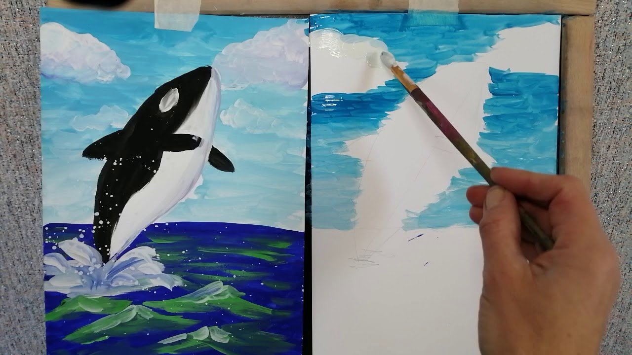 Папа рыба кит краски. Кит красками для детей. Рыба кит рисование для детей. Поэтапное рисование кита для дошкольников. Рисование кит в подготовительной группе.