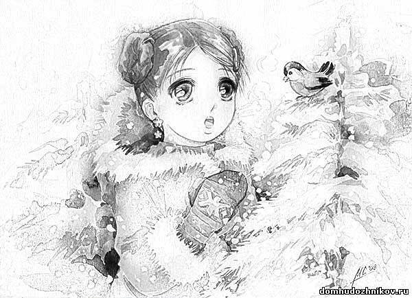 Новогоднее аниме черно белое
