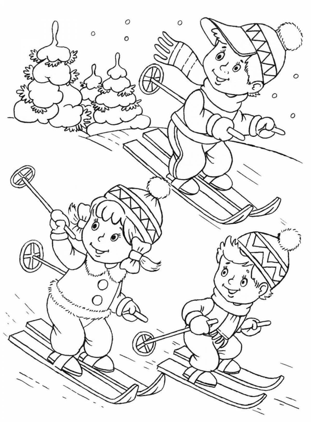 Раскраска. Зимние забавы. Зимние раскраски для детей. Раскраски зимние виды спорта. Зимние развлечения раскраска. Рисунок зимних игр