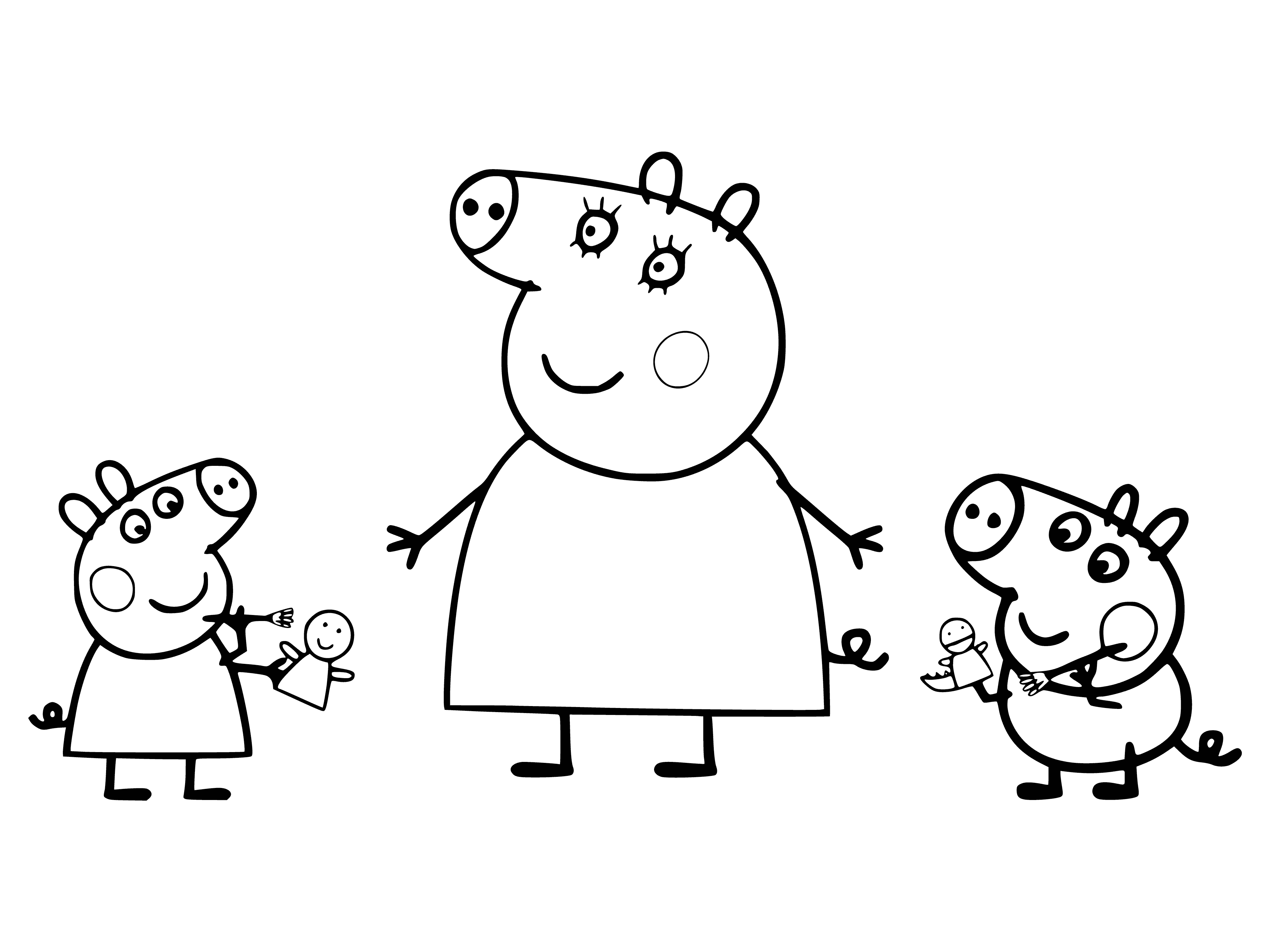 Раскраска Пеппа с семьёй распечатать или скачать