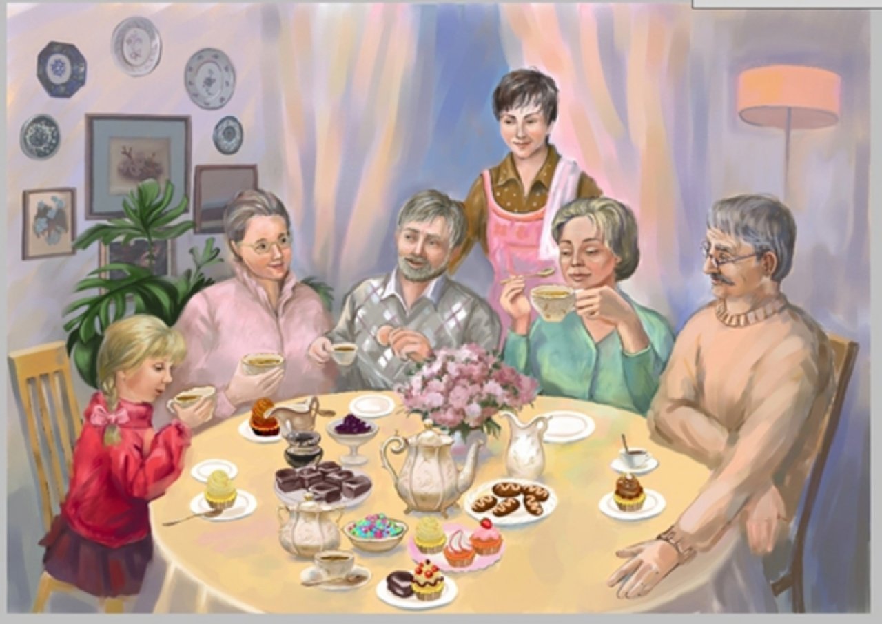 Круглый стол год семьи. Семья за чаем» Ричарда Коллинза. Семейное чаепитие. Чаепитие семья. Семья за праздничным столом.