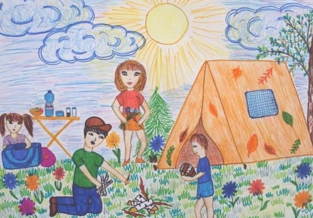 Конкурс туда где семья. Рисунок на тему лето. Рисунок на летнюю тему. Летние каникулы рисунок. Детский рисунок на тему лето.