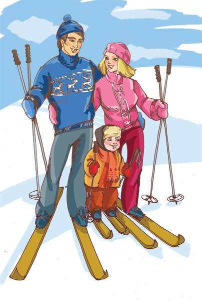 Моя семья катается на лыжах