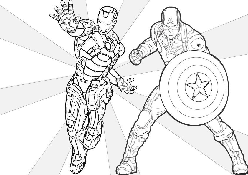 Раскраска Железный Человек против Капитана Америки распечатать или скачать