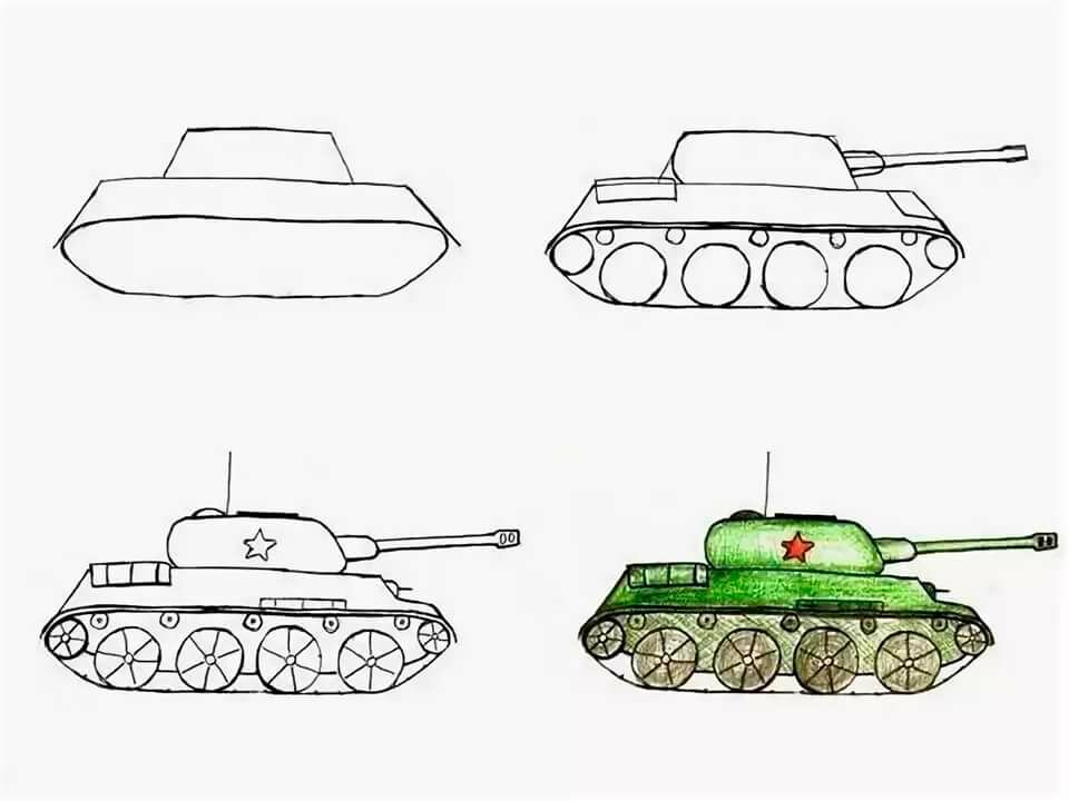 Как нарисовать танк карандашом поэтапно 21+ урок