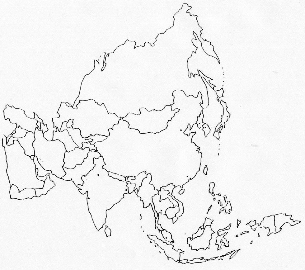 Контурная карта восточной азии. Политическая контурная карта Азии с границами государств. Политическая карта зарубежной Азии без обозначений. Политическая карта Азии пустая. Пустая контурная карта зарубежной Азии.