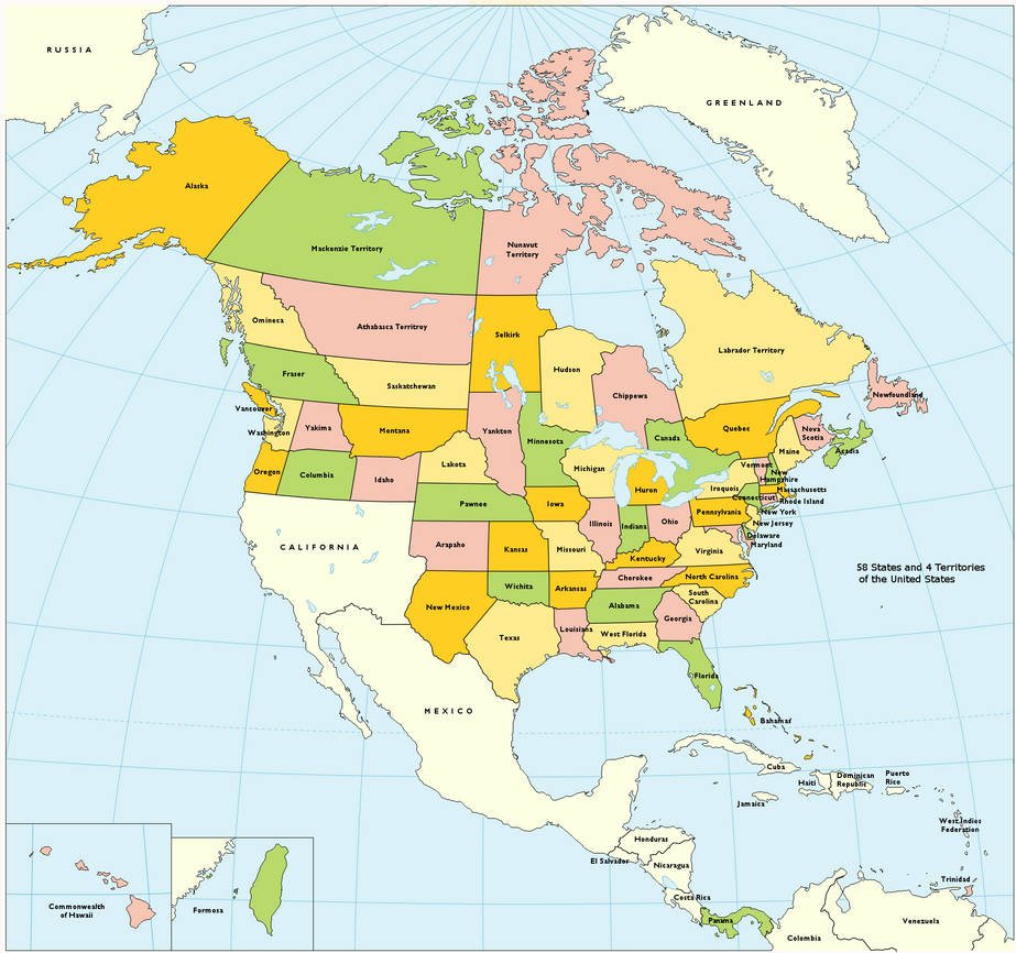 Сша большая страна. Политическая карта Северной Америки. Политическая карта Северная Америка страны и столицы на карте. Северная Америка политическая карта на русском. Политическая карта Северной Америки со столицами.