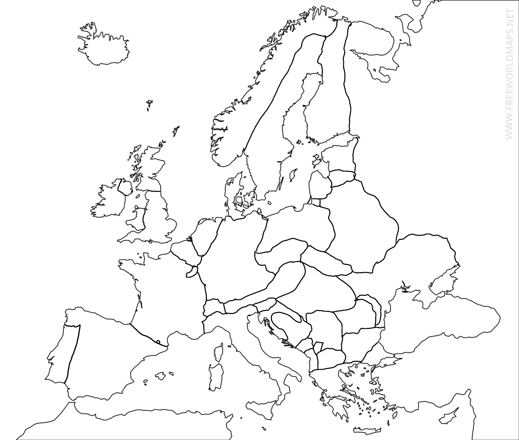 Карта Европы для раскрашивания.