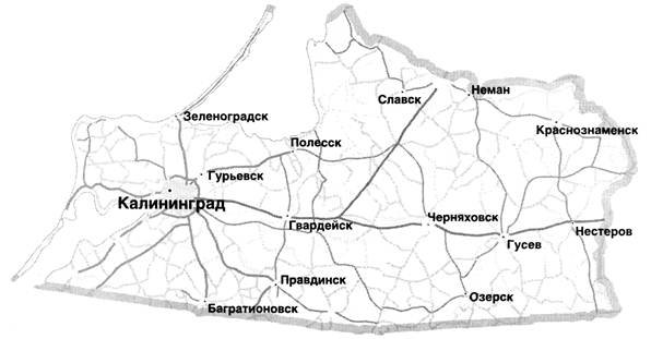 Калининград на контурной карте