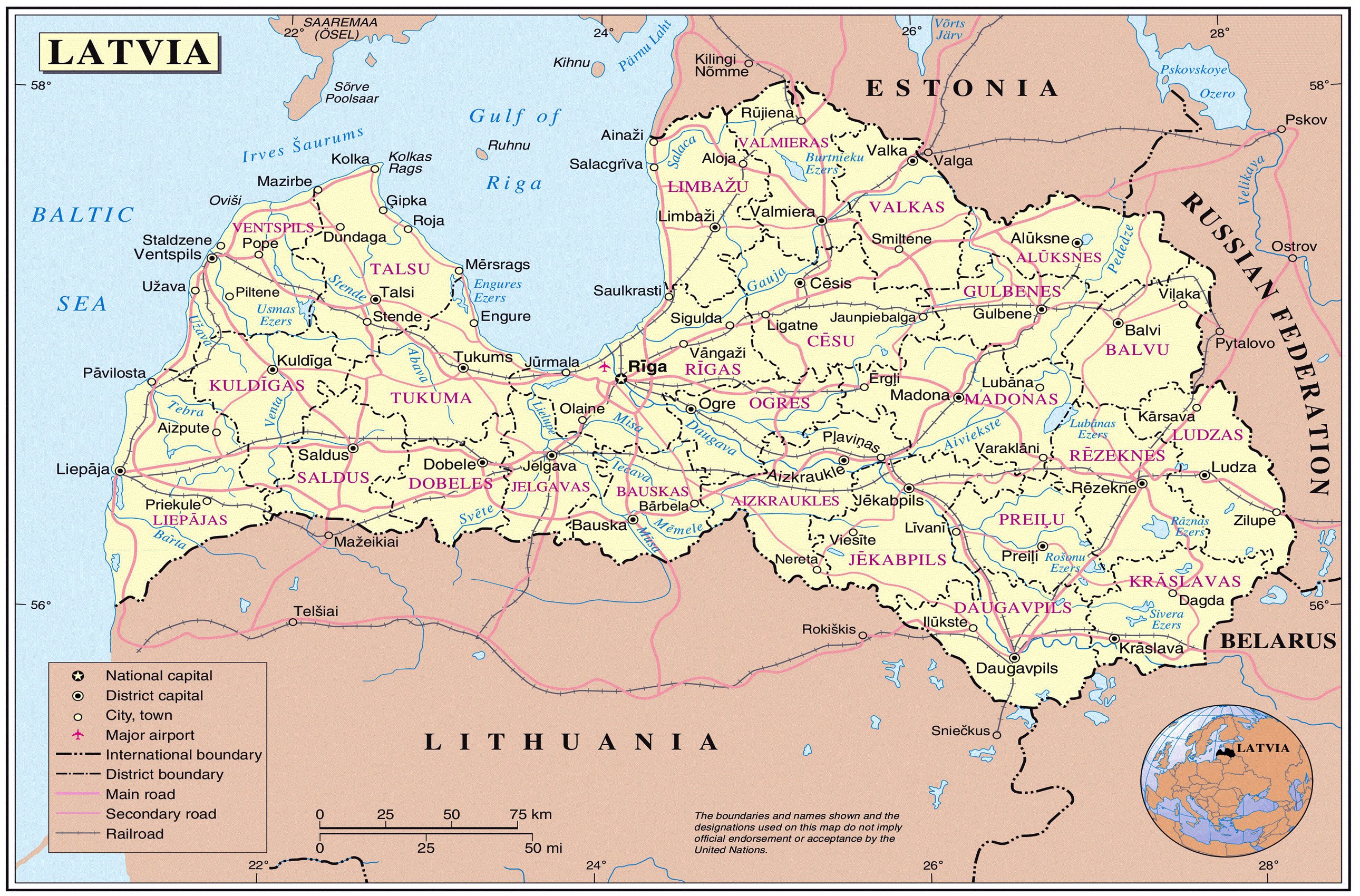 Карта латвии подробная