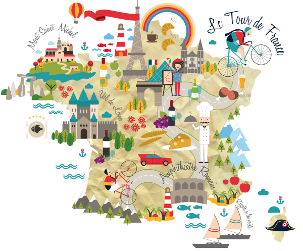 Карта Франции с достопримечательностями для детей