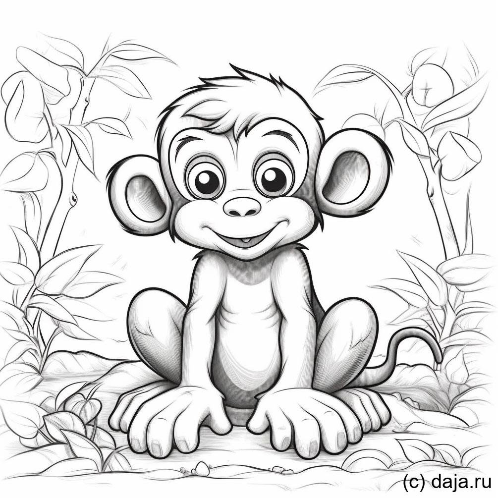 Раскраски обезьян, Раскраска Обезьяна с бананом .