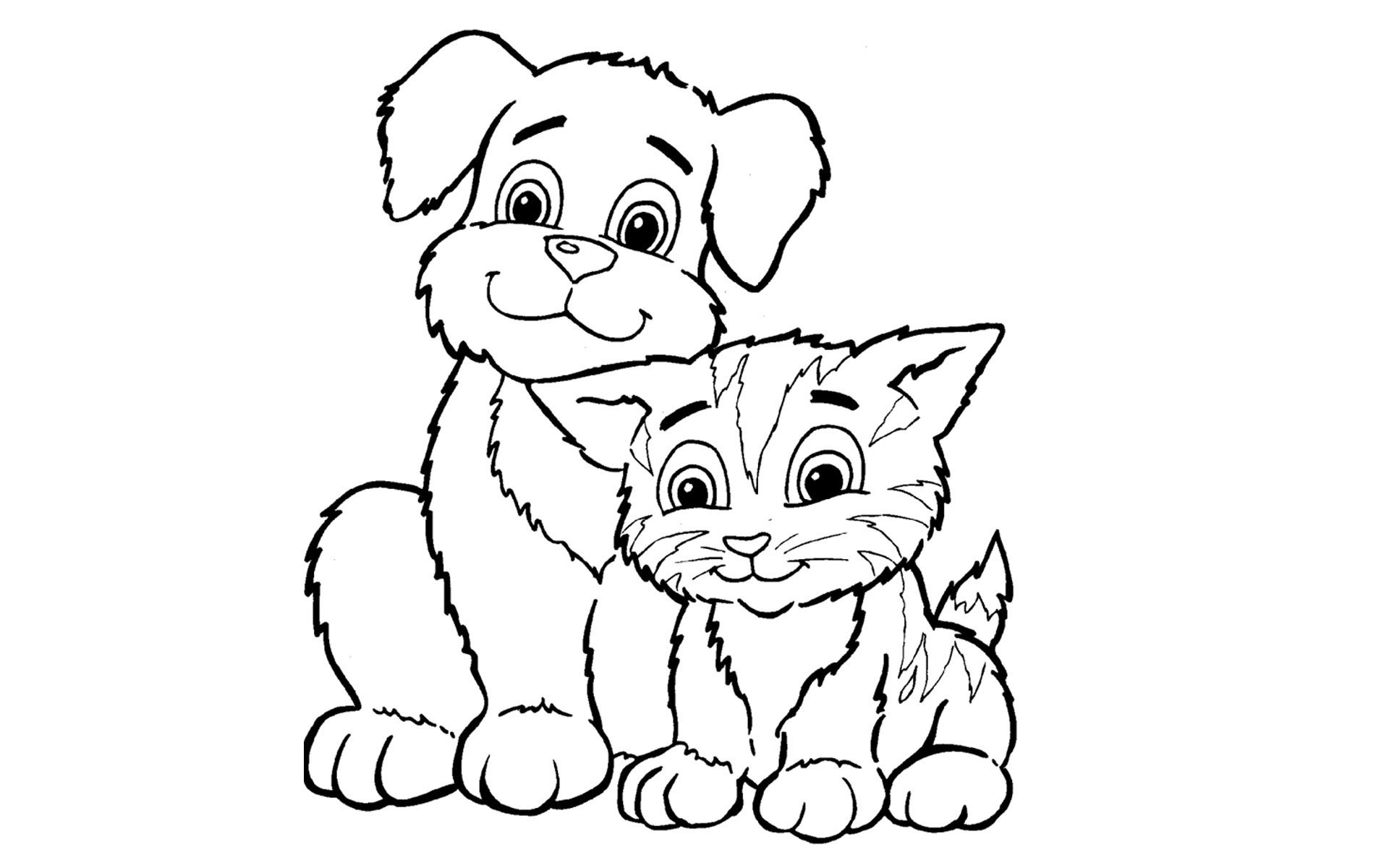 Раскраска щенок и котенок
