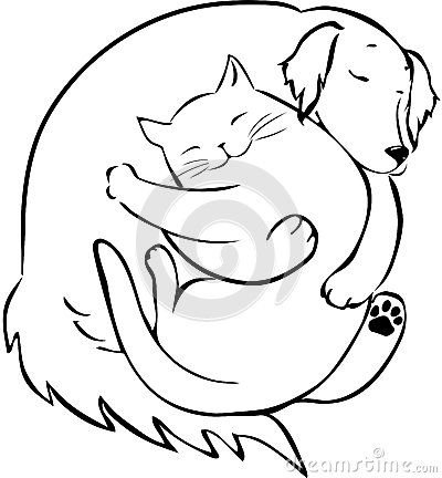 Кошка и собака контур