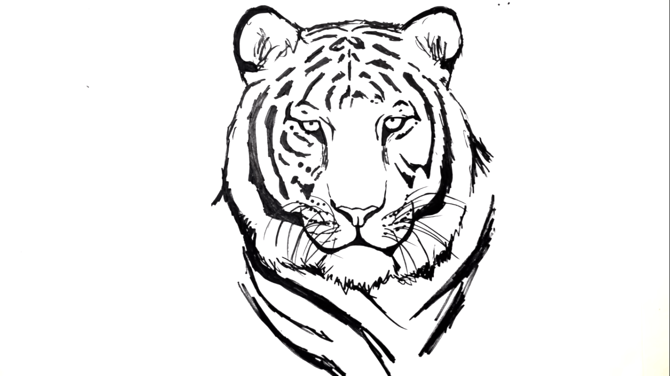 Страница раскраски тигра с цветочным узором на лице генеративный ай
