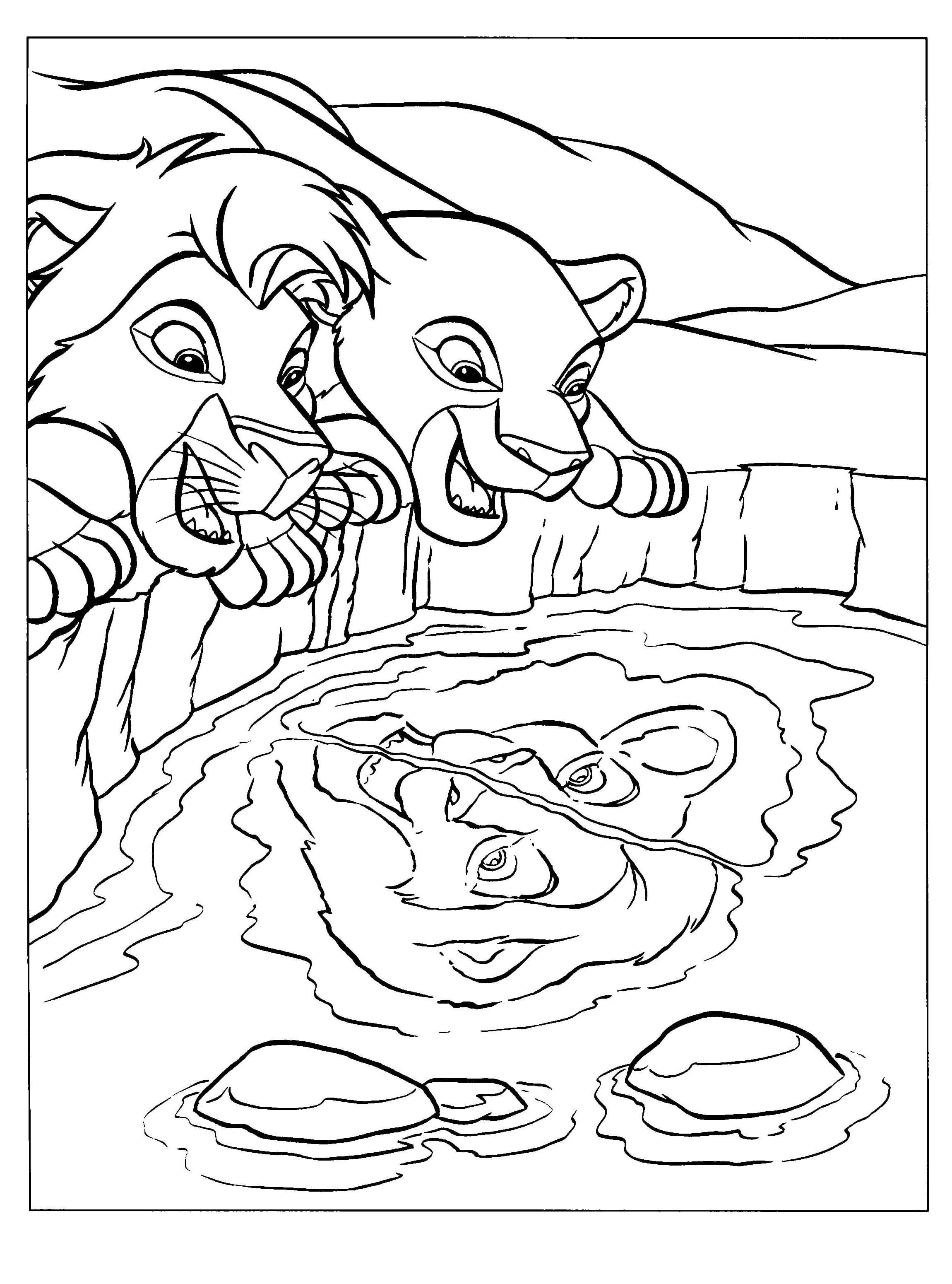 Раскраска Король Муфаса и львенок Симба | Раскраски из мультфильма Король лев (Lion King)