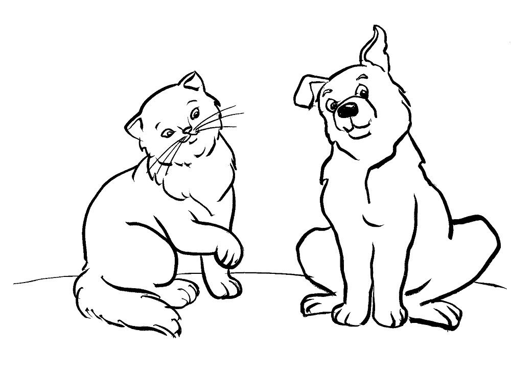 Раскраска кот и собака распечатать | Раскраски коты, котята и кошки