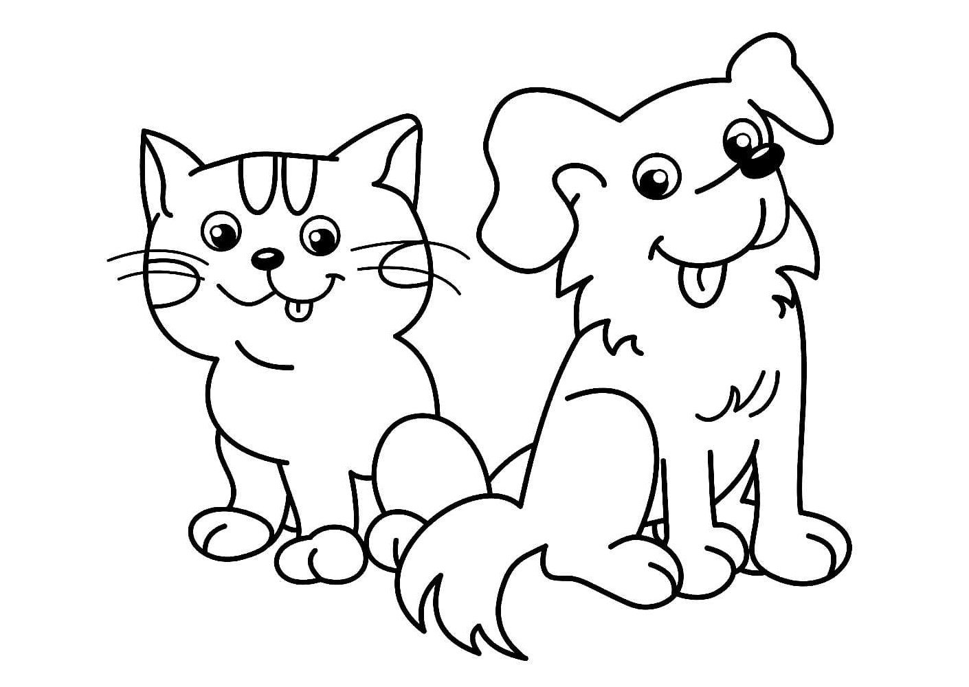 Раскраска Кошка и собака