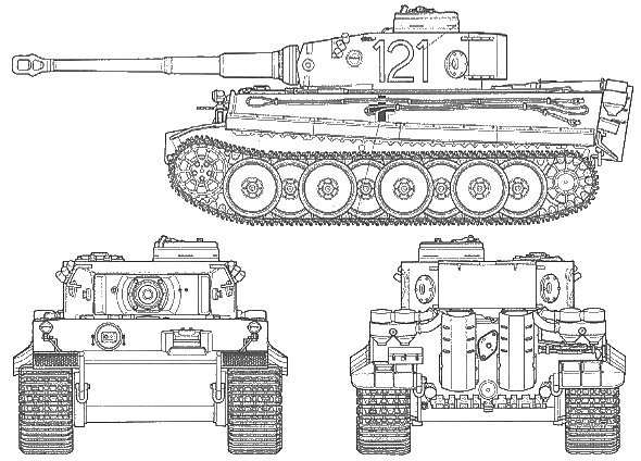Танк тигр контур сбоку