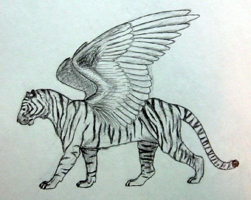 Тигр с крыльями раскраска