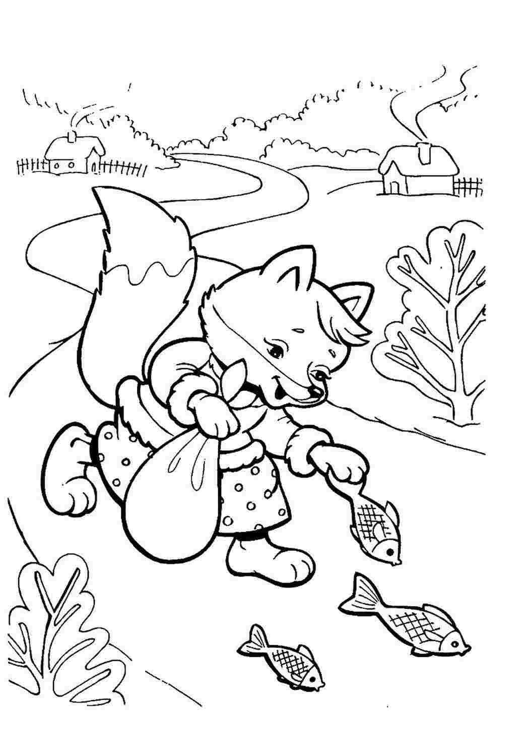 Раскраска к сказке Волк и лиса распечатать для детей бесплатно