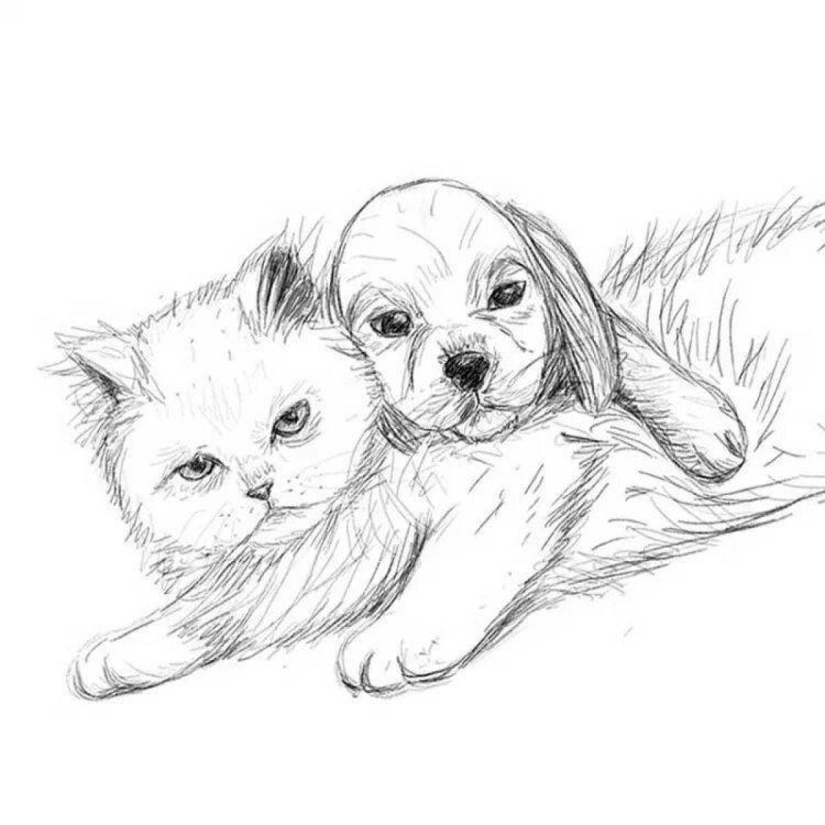 Раскраски котёнок и щенок