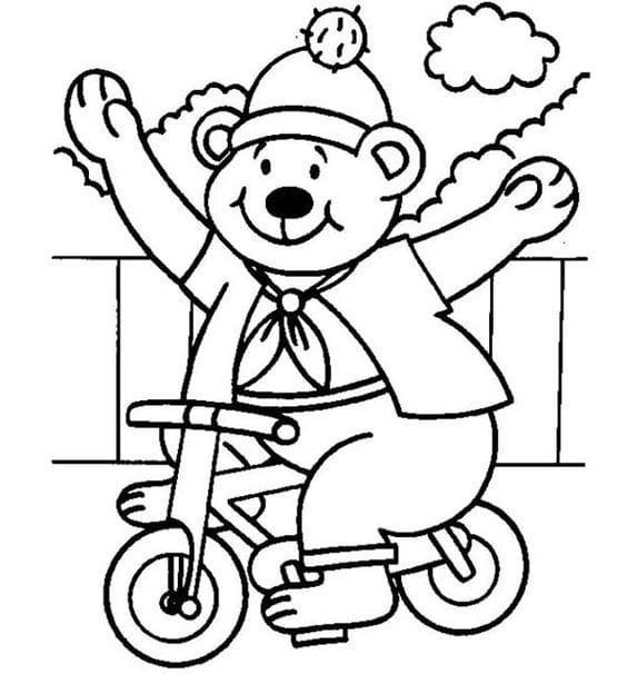 Картинка-раскраска для детей 4-5 лет медведь на велосипеде распечатать