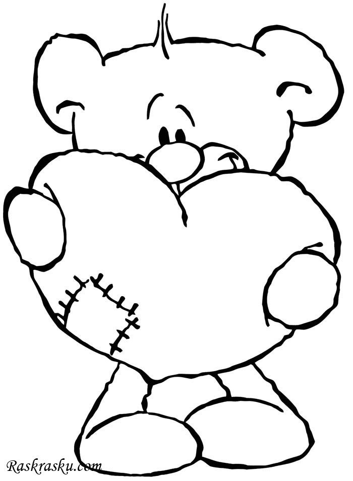 Раскраска Мишка Тедди с сердечками распечатать или скачать