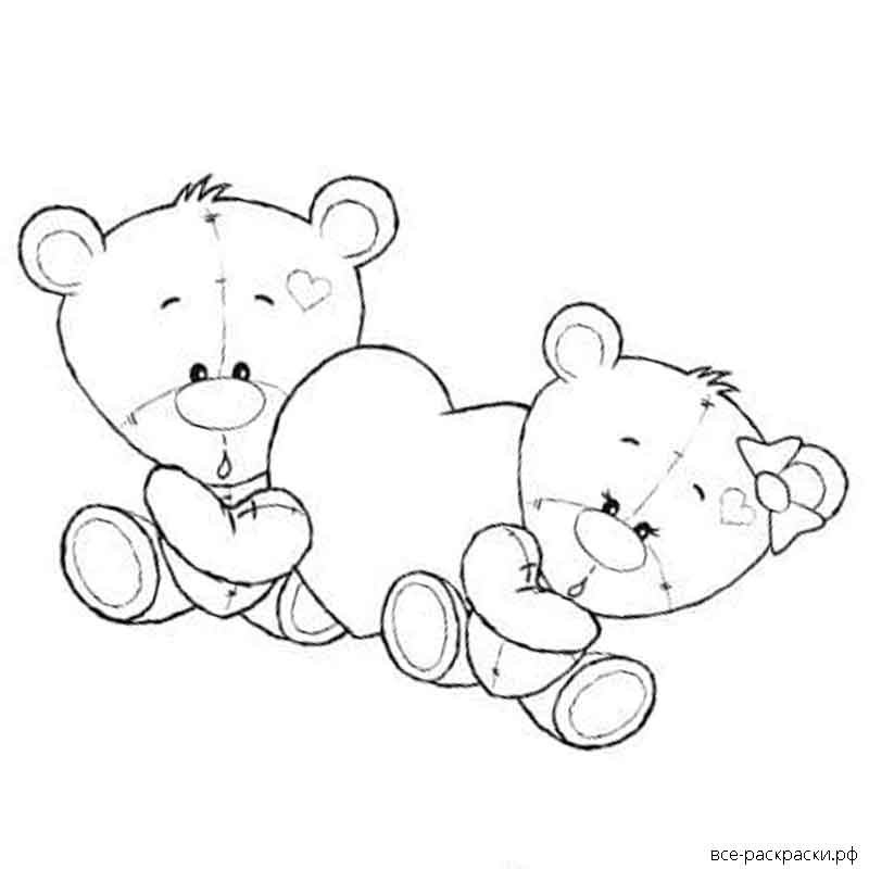 Раскраска Мишка Тедди с сердечками для девочек распечатать бесплатно