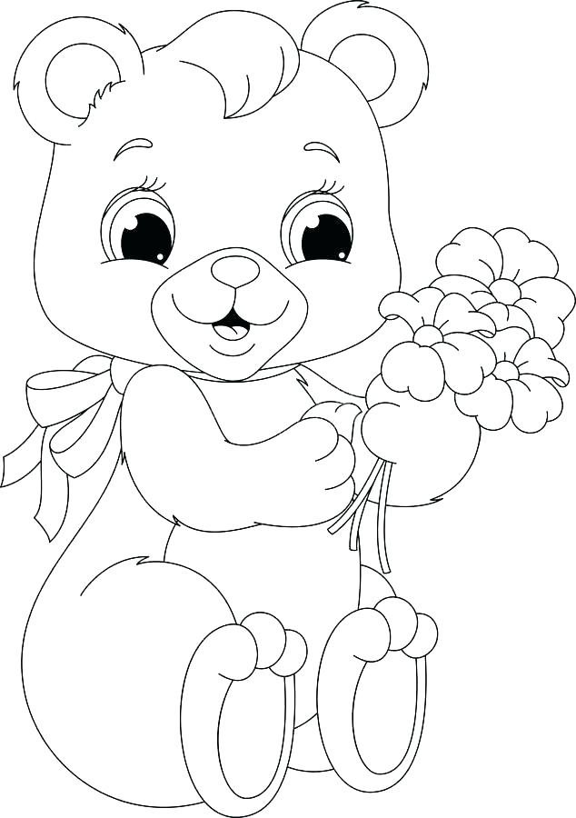 Раскраска Мишка Тедди с цветком