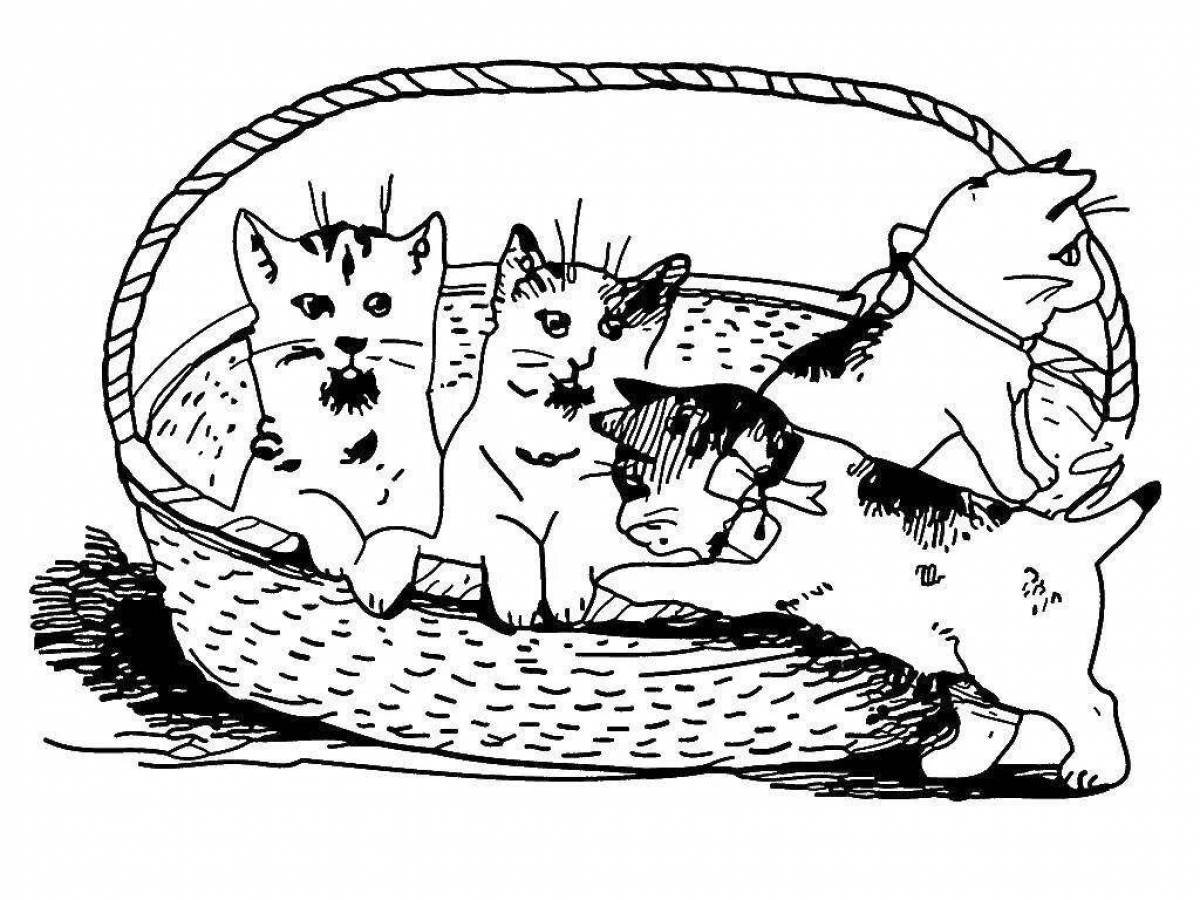 Раскраска Девочка с котятами распечатать - Коты, кошки, котята