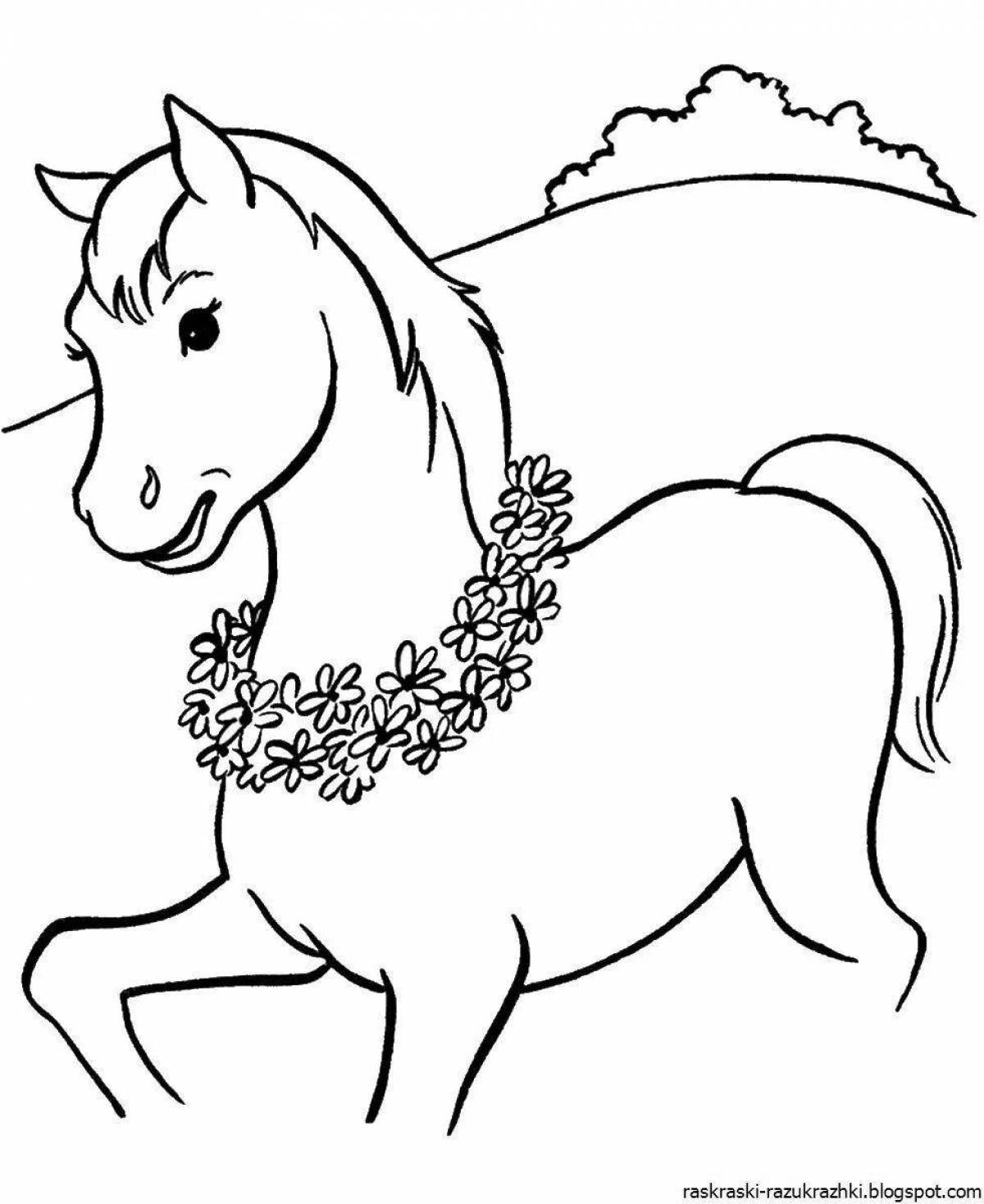 Сложная картинка раскраска Лошадь