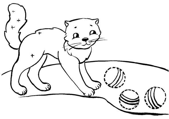 Котенок с мячиком раскраска