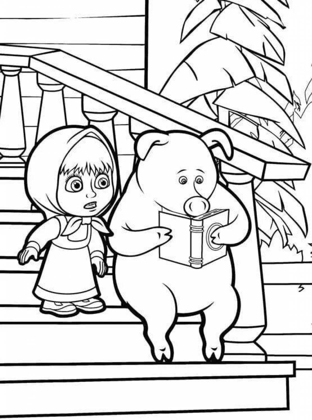Маша и медведь - Распечатать раскраску для детей