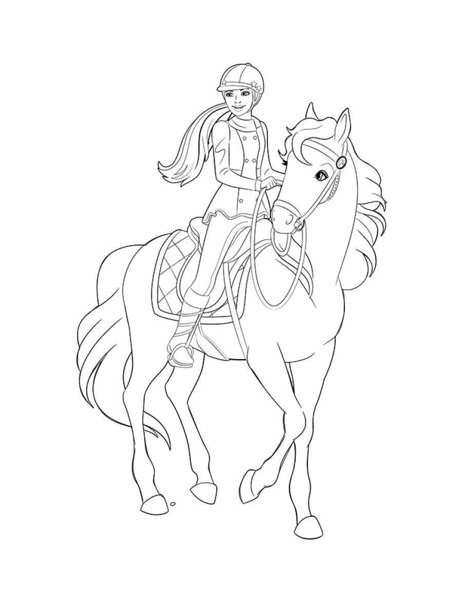 Beautiful Barbie Horse Coloring Page
