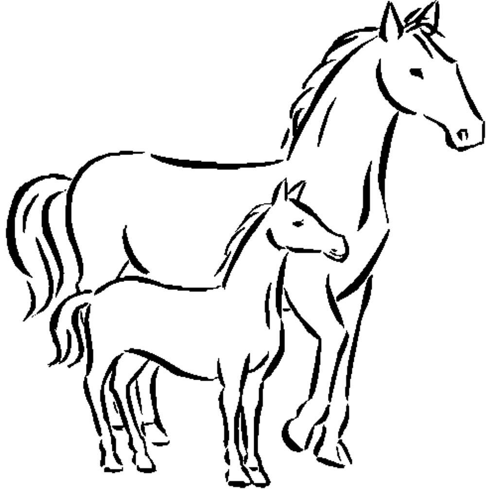 Лошадь с жеребенком — раскраска