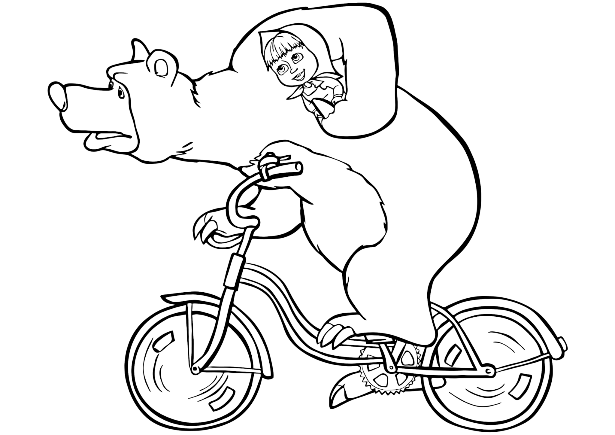 Раскраска Мишка на велосипеде