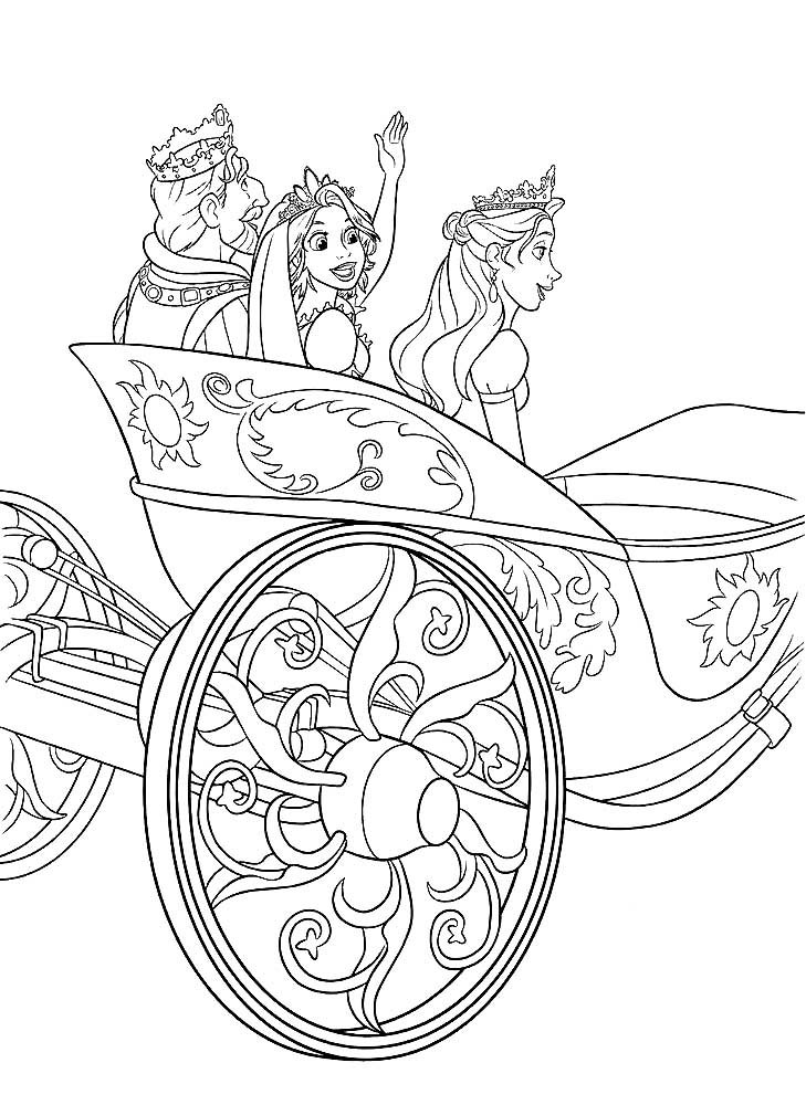 Раскраска Принцесса и принц в карете