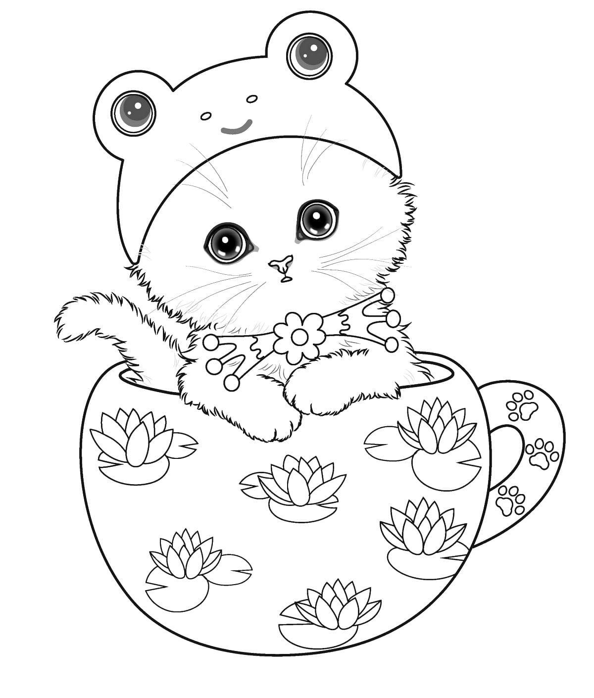 Рисунки для раскрашивания милые котики (45 фото)