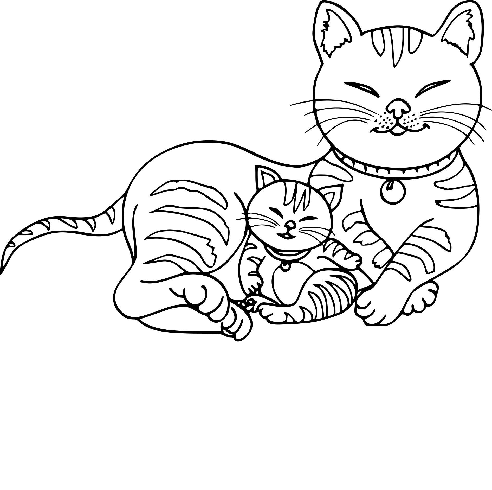Раскраска кошечка с котятами