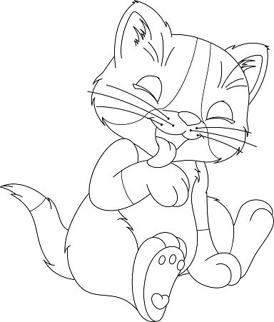 Кошка умывает котенка раскраска