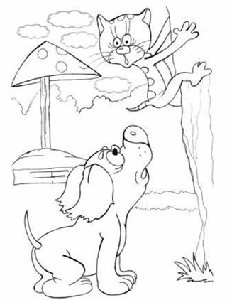 Раскраска кот и собака