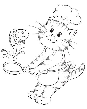Кот повар раскраска